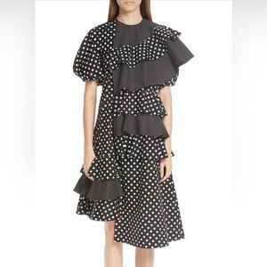 Paskal Puff Sleeve Asymmetrical Polka Dot Frill Dress